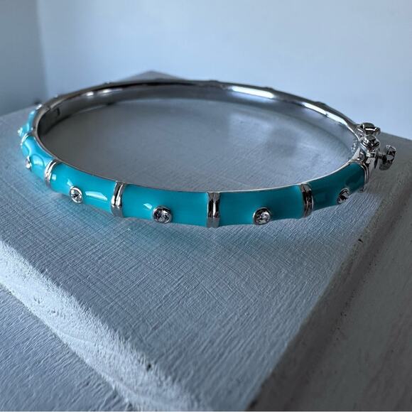 LAUREN G ADAMS - Stackable Bamboo hinged Bangle turquoise and silver